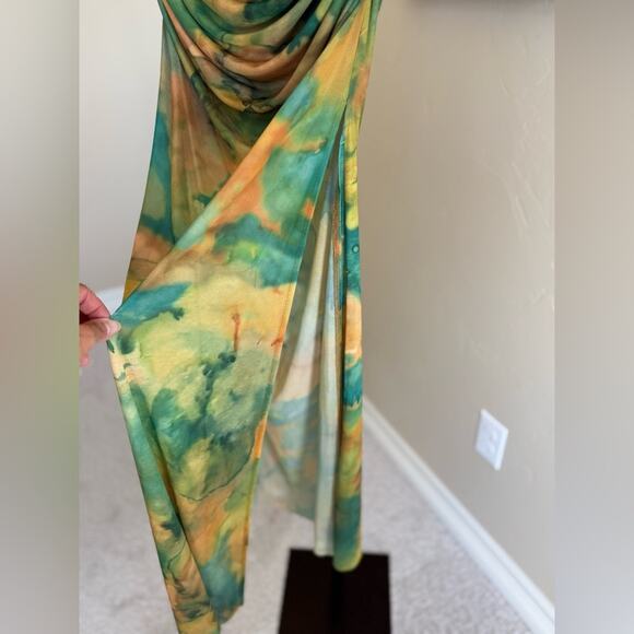 NWT Ronny Kobo Bruno Skirt Acid Tie Dye Size Large Ruched Mesh Maxi Bodycon - Picture 4 of 9